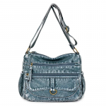 Naiste PU imitatsioon denim &otilde;lakott vabaaja crossbody kott lukuga kaunistus monokromaatne &otilde;mblus mood