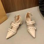 Naiste sandaalid Kingad Kevad Uued K&otilde;rged kontsad Terav nina Pahkluu pandlaga Pidu Retro Mood Naiste sandaalid Kingad Muje 35 beež