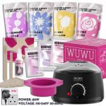 Luksuslik vahatamise kinkekomplekt 29 tk &ndash; WUWUVISTA kullastandardiga k&otilde;vavaha komplekt vahasoojendaja ja helmestega kogu keha/Brasiilia karvaeemalduseks UK Plug must