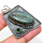 Ruby in Fuchsite, Diopside Ethnic 925 Sterling Silver Jewelry Pendant 2.05 S9M40