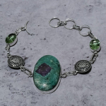 Ruby in Fuchsite, Tsavorite Ethnic 925 Sterling Silver Bracelet 8 n8p58