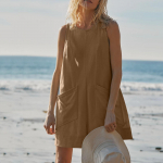 Naistele m&otilde;eldud &uuml;lisuured p&uuml;ksid vabaaja varrukateta laia kaprise taskutega kombinesoon XXL pruun