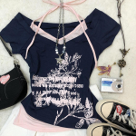 2025 Suvi Y2k Vintage Graafilised T-s&auml;rgid Naistele Grunge Streetwear Kuum T&uuml;druk Kitsas L&otilde;ige T-s&auml;rk Harajuku Mood Vabaaja Magusad Topid Chic S valge