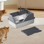 Cat Litter Box Made of Stainless Steel, Easy to Clean, Sandbox, Non-stick Coating, Including for Deep Gray