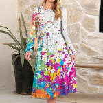 Women's fashionable loose retro printed round-neck dress XL