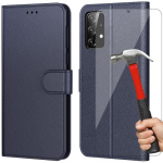 Pack 2 Verres Tremp&eacute;s avec Coque Pour Samsung A52 (6.5 ) Bleu Marine Couleur Unie Anti Rayure Anti-Choc Souple