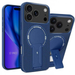 Coque de Protection - BOOLING - pour iPhone 17 Pro - Fibre de Carbone Support et Cercle Magn&eacute;tique Bleu sinine