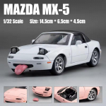 1/32 Mazda MX-5 Miniatuur Diecast Miata RoadSter M&auml;nguauto Mudel Heli ja Valgus Uksed Avatavad Kollektsioon Kingitus Lastele Poisile Lapsele valge