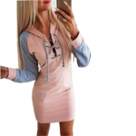 Kleit Paeltega V-kaelusega Naiste Slim Bodycon Kleit Pikkade Varrukatega Lapit&ouml;&ouml; Causal Kapuutsiga Dress S roosa