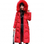 Talvine naiste jope karvane kapuuts Pikad varrukad taskud p&otilde;lvedeni t&otilde;mblukk ja n&ouml;&ouml;p Sulgemine &otilde;huke v&ouml;&ouml;koht puuvillane mantel keskmise pikkusega &uuml;hev&auml;rviline tuulekindel soe L punane