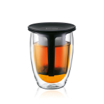 BODUM Teekann, Teekeetja, TEA FOR ONE, Kahekordse seinaga klaas teefiltriga, 350ml, Must, musta tee, rohelise tee, Hiina tee, taimetee ja puuviljade jaoks