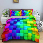 Geomeetrilise Prindiga Voodipesukomplekt Microfiber V&auml;rvilised Triibud Tekikott T&otilde;mblukuga Suurused Queen King Tekikate Kodu Tekstiil EU Single(135*200cm)3pcs green