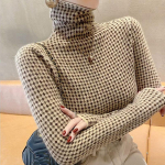 K&otilde;rge kaelusega kampsun Naiste Pullover Vabaaja Kampsun S&uuml;gis-Talvine Kampsun Mood Ruuduline Populaarne Pikkade Varrukatega Kampsun Naistele One Size tumepruun v&auml;rv