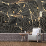 Fototapeet Moodne abstraktne joon geomeetriline kuldsete lehtede seinamaalingud elutoa magamistoaga luksuslik kodukaunistuse tapeet 200 cm(W) x 140 cm(H)