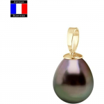 Pendentif - Compagnie G&eacute;n&eacute;rale des Perles - V&eacute;ritable Perle de Tahiti 9-10 mm - Or Jaune 18 Cts - Cha&icirc;ne Offerte kollane