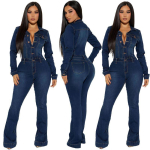 3568 Kaubandus Euroopa ja Ameerika Piiri&uuml;lene Amazon Silm Veniv Trompet Pesu Pikkade Varrukatega Denim Tunked Tunked Dark Blue S