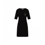 Emporio Armani &uuml;hev&auml;rviline &uuml;mmarguse kaelusega kirjatr&uuml;kiga midi l&uuml;hikeste varrukatega kleit Naiste kleidid Must 8NYADXY-JG3Z1-8218 XS