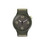 Swatch Big Bold Series Kvartsliikumine Moodne k&auml;ekell 47 mm Roheline sihver Plastikust korpus Silikoonrihm Unisex-kellad SO27M102 Green