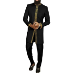 Valge kaftan meeste &uuml;likond tikandiga lilleline top p&uuml;ksid Kaunda &uuml;likond vabaaja r&otilde;ivad kandmiseks traditsiooniline 2-osaline komplekt XXXL must