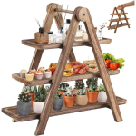3-korruseline puidust serveerimisaluste komplekt, maal&auml;hedane talumaja stiilis mitmekorruseline serveerimisstatiiv pidude jaoks, kokkupandav koogi- ja charcuterie-plaadi alus Three layers beige