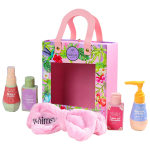 Whimsy Beauty Mini Nahahoolduskomplekt | Ohutu mittetoksiline nahahoolduskomplekt lastele ja eelpuberteediealistele | Butter Me niisutaja, Glow Up puhastaja, P&auml;ikesekaitsekreem, Ray Reb pink