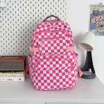 Koolikott uus originaal must-valge ruuduline koolikott reguleeritava &otilde;larihmaga seljakott hingav &otilde;lakott igap&auml;evane vaba aeg (Pink,29cm*13cm*40cm（240g）) roosa