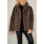 Naiste talvine leopardimustriga kunstkarusnahast villane mantel XL black