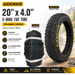 AIDENKID 20 x4.0 Kokkupandav Paks Rehv E-rattale, Maastiku M&auml;gi Lumi Ranna Jalgrattarehv, Torkekindel Lai Rehv black