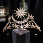 Barokk-t&auml;hekroonkristallist pruuditiaras kividest iluv&otilde;istlus Diadem Bride Star-peakate Pulma-juukseaksessuaarid Tiara De Noiva kuld