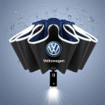 Automaatne vihmavari helkurribaga, tagurpidi avanev LED-valgustiga vihmavari Volkswageni VW Golfi, Polo, Tiguani, Passati, Touaregi, Magotani T jaoks sinine
