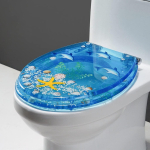 L&auml;bipaistev vaik WC-kaas kroomitud hingedega 3D Ookeani seeria &uuml;mmargune WC-iste sinine sinine
