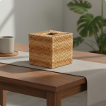Rotangist salvr&auml;tikukarp Boho stiilis kootud salvr&auml;tihoidja maal&auml;hedase disainiga vitstest hoidja elutoa jaoks Natural Square brown