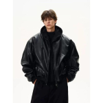 Nahkjakk retro huligaan n&auml;gus mootorratta nahkjakk meeste l&uuml;hike tunne piloodi trendijakk nahkjakk XL black