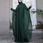 ZANZEA moslemi naiste palvekleit naiste o-kaelusega nahkhiire varrukatega &scaron;ifoonist pikk kleit Abaya islami riided 3XL roheline
