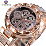 FORSINING Automaatne Mehaaniline K&auml;ekell Skelett-Numbrilaud Mood Vabaaja Rhinestone Veekindel Naiste K&auml;ekell Elegantne Daamidele
