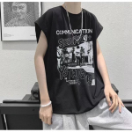 Meeste l&uuml;hikeste varrukatega T-s&auml;rgid Graafilise tr&uuml;kiga kirjaga Poolvarrukatega T-s&auml;rgid Pullover T-s&auml;rk Juhuslik T-s&auml;rk Meeste Korea Vabaaja Kaela Retro Topid M must