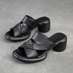 Johnature Hollow Out hingavad k&otilde;rge kontsaga sussid ehtsast nahast Peep Toe Casual Slides Mitmek&uuml;lgsed naiste kingad 35 must