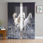 Animal Horse Snow Scene T&uuml;ll Voile kardinad magamistoa aknakardinad elutuppa L&auml;bipaistvad kardinad rulood organza kardinad 1 PCS W100XH250cm