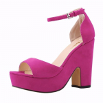 Suvised pahkluu rihmaga sandaalid 12 cm naiste pumbad Seksikad Peep Toe Square k&otilde;rged kontsad Naiste kingad Flock Platform Pulmakingad 38 Heleroosa