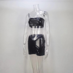 Kunstnahast kaheosaline komplekt naiste seksikad varrukateta m&auml;hitud rinnatopid + k&otilde;hn Pag puusa liibuv seelik kesk&ouml;&ouml; peo&uuml;likonnad S must