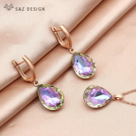 Luksuslikud v&auml;rvilised suured veetilga kristallist ehtekomplektid naistele pulmadeks, elegantsed rippuvad k&otilde;rvar&otilde;ngad, rippuv kaelakee