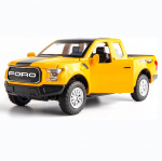 1:32 skaalaga Ford Raptor F150 pikapauto automudel, survevalu tagasit&otilde;mmatav m&auml;nguauto heli ja valgusega poisst&uuml;drukule, metallist kere 1/32-17.5x6.7x6cm kollane