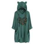 Naiste s&uuml;gis- ja talvine armas kassik&otilde;rvad, k&otilde;rvitsalehe lilledega s&uuml;damemustriga pikkade varrukatega kapuuts naistele S