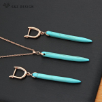 Vintage pikad s&uuml;nteetilised t&uuml;rkiissinised rippuvad k&otilde;rvar&otilde;ngad ehtekomplektid naistele roosa kullav&auml;rvi ripats kaelakee kingitus