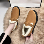 Naiste kunstnahast jalatsikingad sooja fliisvoodriga Naiste suletud tagajalatsid libisemiskindla siseruumides kasutatavate v&auml;listingimustes kasutatavate kummitallaga lameda platvormiga kingad 36 khaki