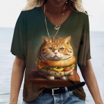 Naiste T-s&auml;rk Kawaii Cat Print 3D T-s&auml;rk Top T&uuml;drukute Y2k Riietus Suvine l&uuml;hikeste varrukatega T-s&auml;rk V-kaelusega Casual Holiday Naiste T-s&auml;rk S