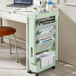 Roll Away segadus: Minimalistlik teisaldatav ratastega raamaturiiul raamatute ja muu korraldamiseks roheline