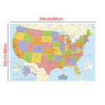 Maailma poliitiline kaart &Uuml;ksikasjalik maalimine Seinakunsti plakat Kodukaunistamine Kooliharidustarbed 59*42cm(Canvas)