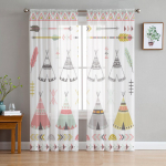 Tribal Teepee Telgid Elemendid t&uuml;llkardinad elutoa kaunistamiseks Moodne loor Sifoonkardinad Magamistoa Sheer Voile 135W x 114H(cm)