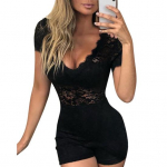 Naiste kombinesoon, &uuml;hev&auml;rviline peidetud t&otilde;mblukk, &otilde;huke istuvus, l&auml;bipaistev pits, suvised peoriided XL must